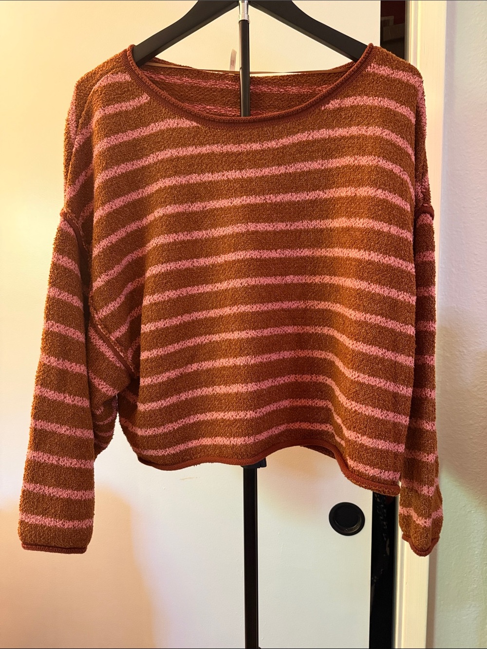 Free People Striped Scoop-Neck Pullover in Brown and Pink size S NWT